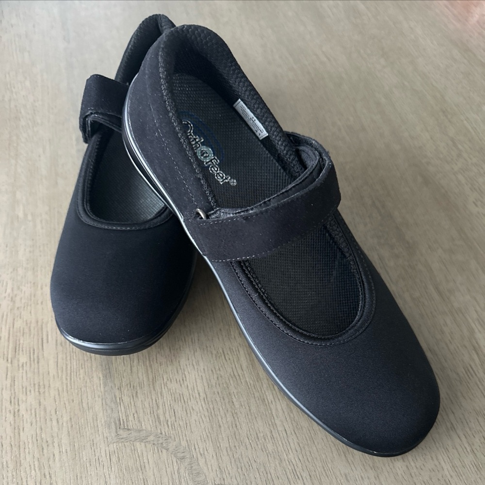 Orthofeet  Woman’s Stretchable  Mary Jane Shoes Black Ortho Friendly Size 11B